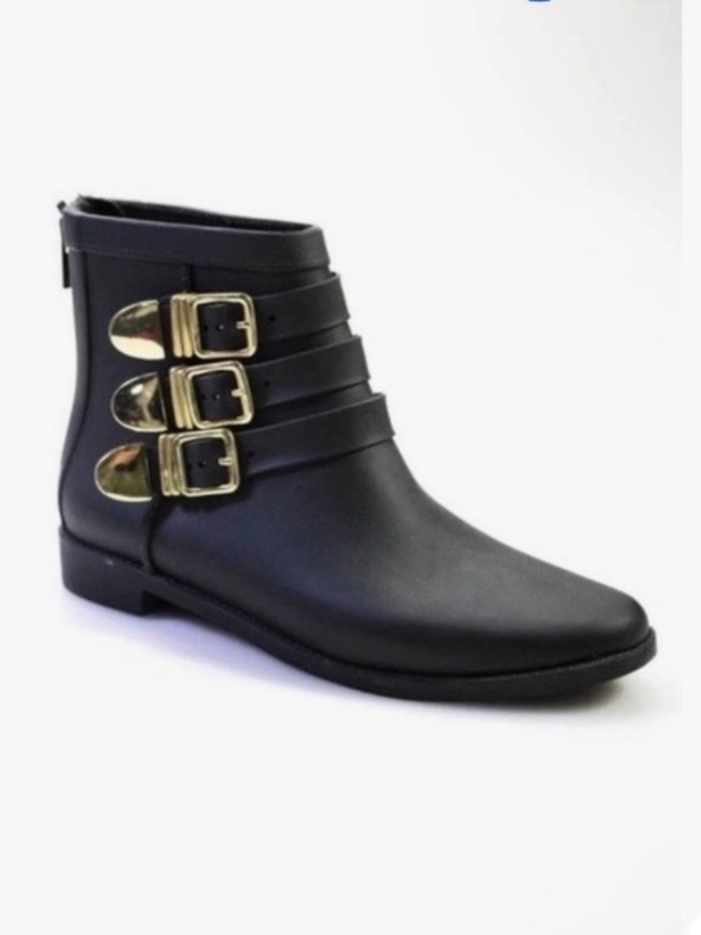 FENTON Rain Black Women's Ankle Boots with Gold Buckles